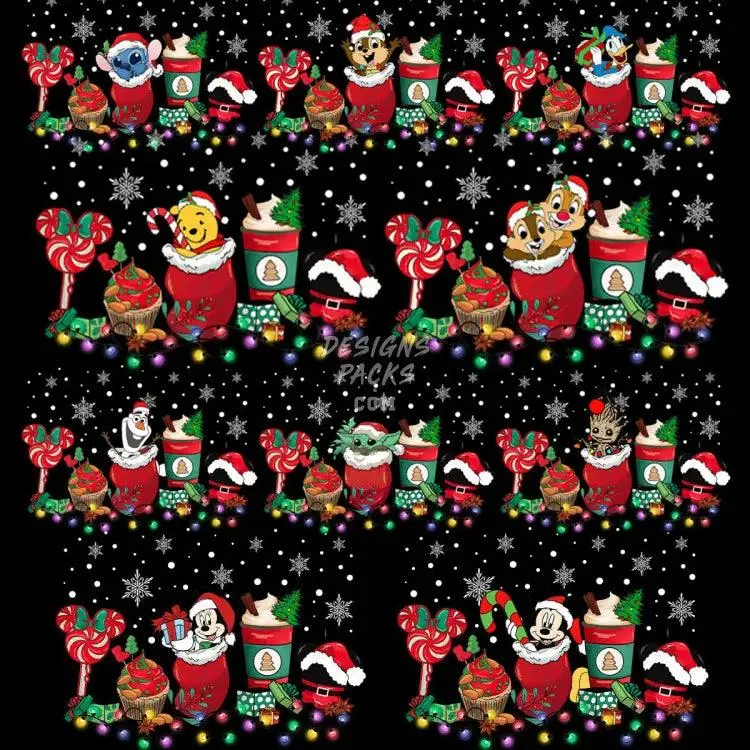 10 Christmas Cartoon Food and Drinks Cups Designs Bundle PNG