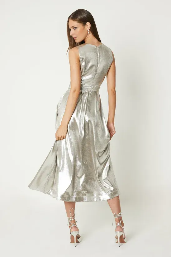 A-Line Plunge Dress In Metallic Sleeveless V-Neck Wedding Guest Dresses
