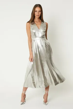 A-Line Plunge Dress In Metallic Sleeveless V-Neck Wedding Guest Dresses