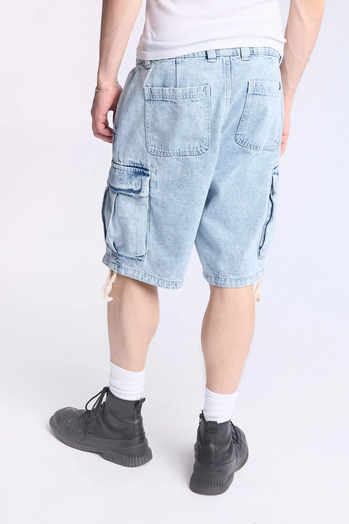 Arsenic Mens Loose Denim Cargo Shorts
