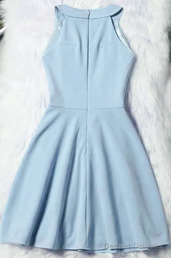 Beautiful Light Blue Short Halter Homecoming Dress
