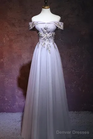 Beautiful Light Grey Long Prom Dress, Grey Party Dress
