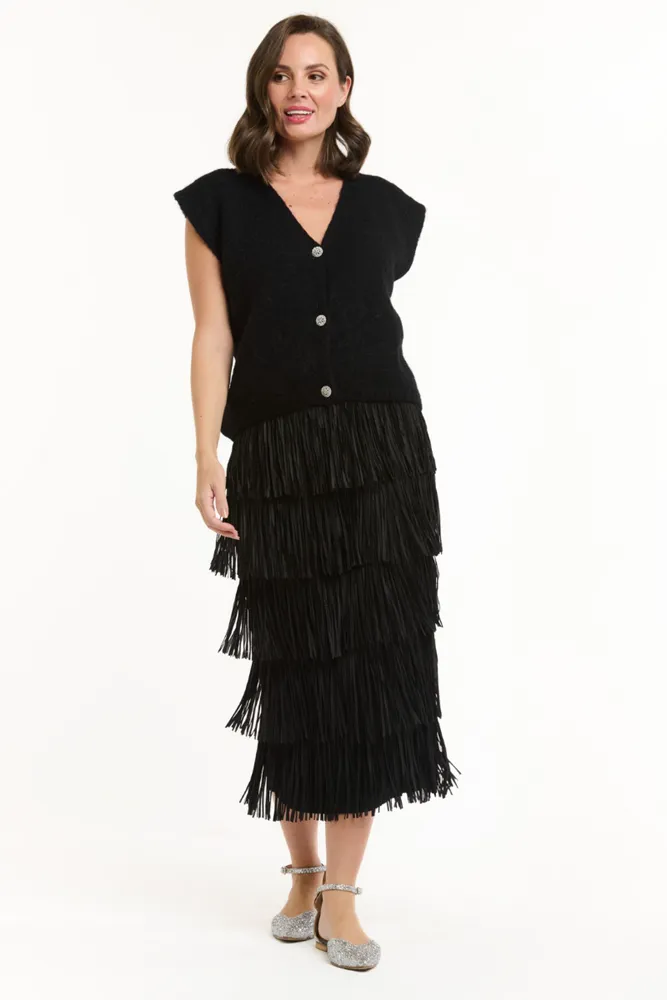 Black Tier Fringe Skirt