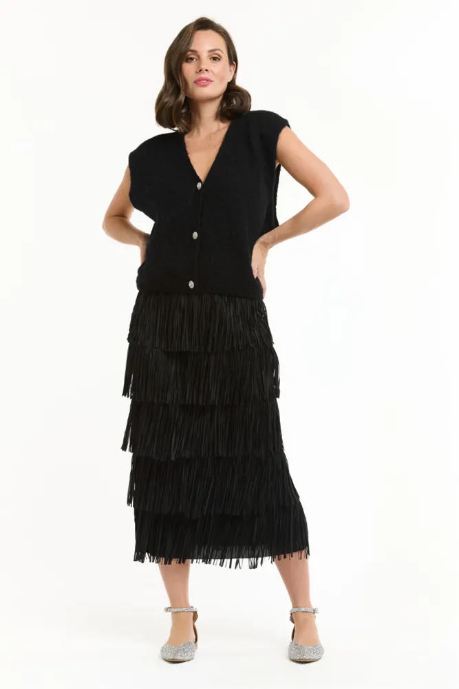 Black Tier Fringe Skirt
