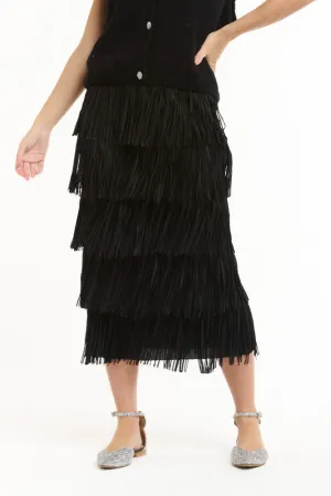 Black Tier Fringe Skirt