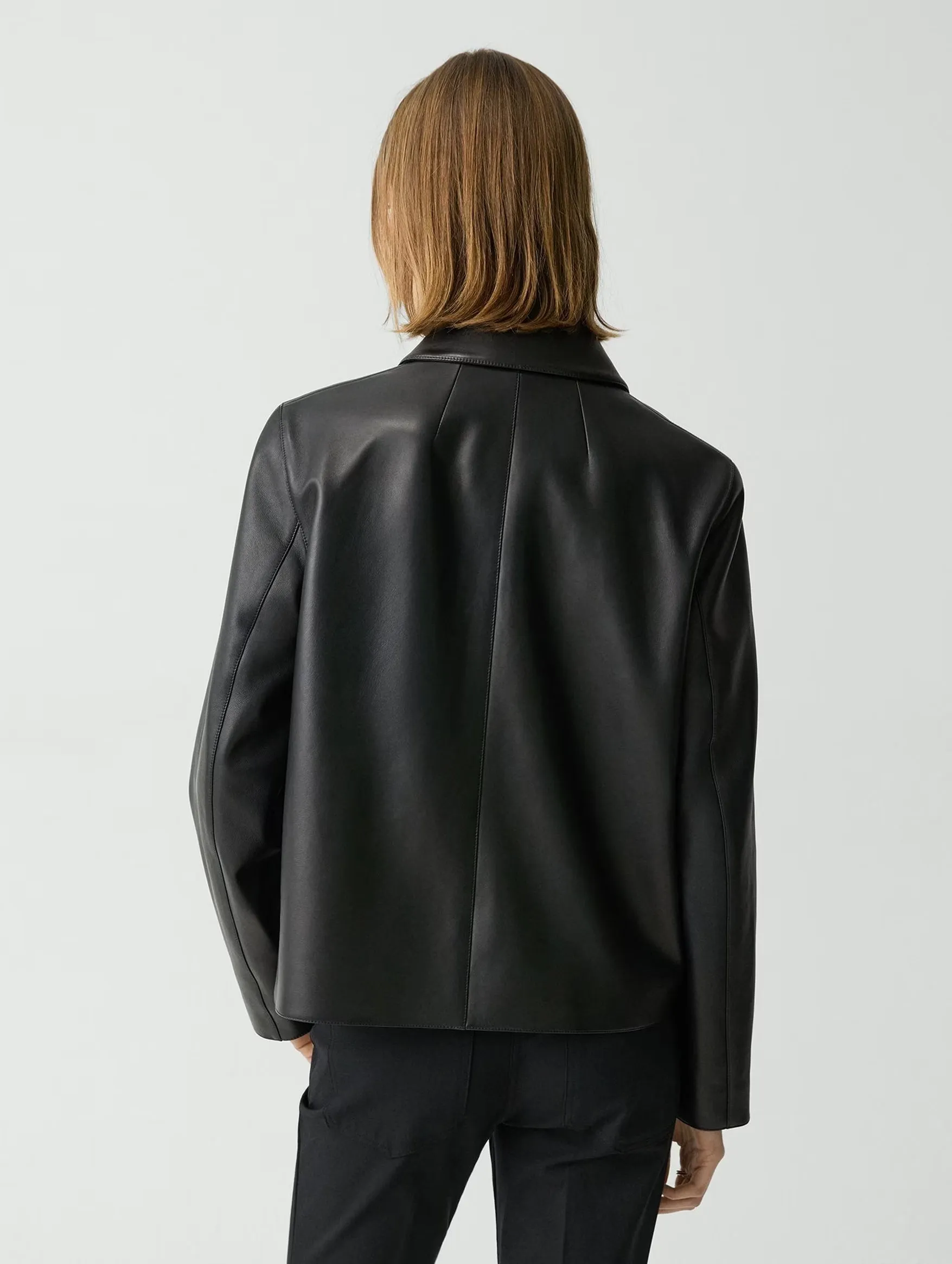 Boxy Leather Jacket in Black
