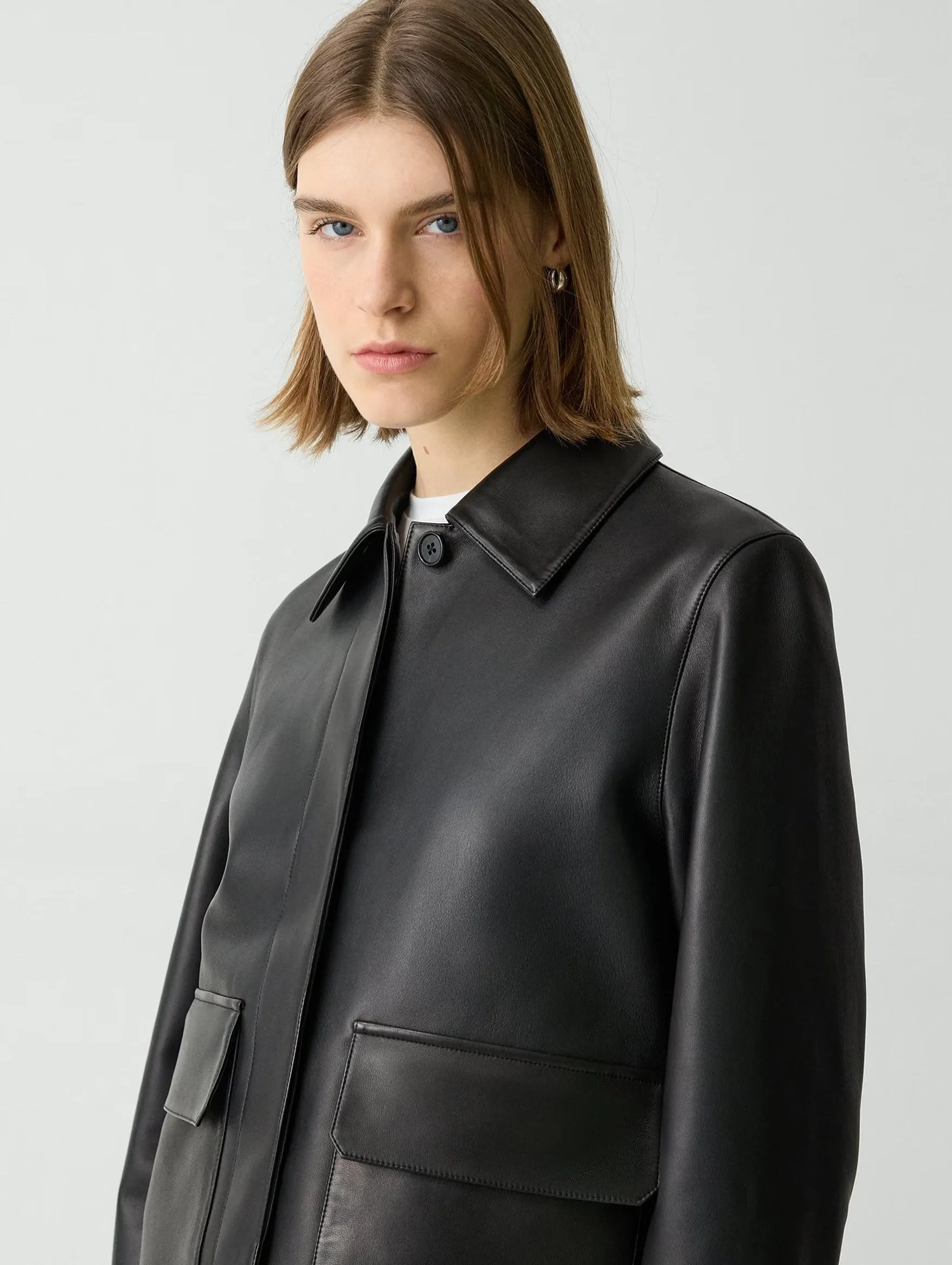 Boxy Leather Jacket in Black