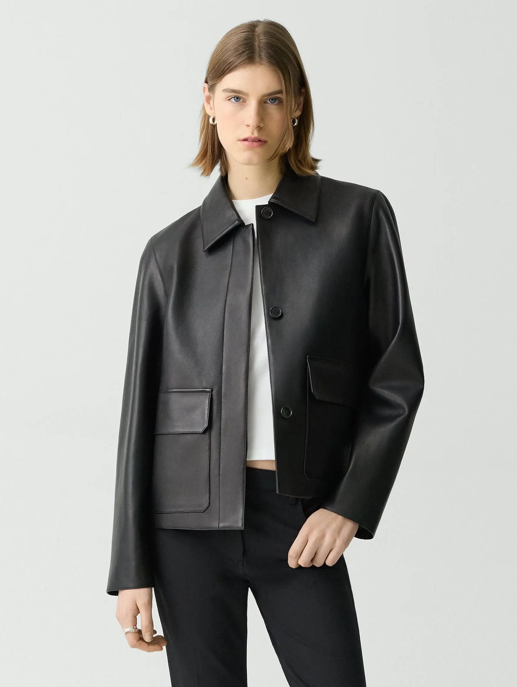 Boxy Leather Jacket in Black