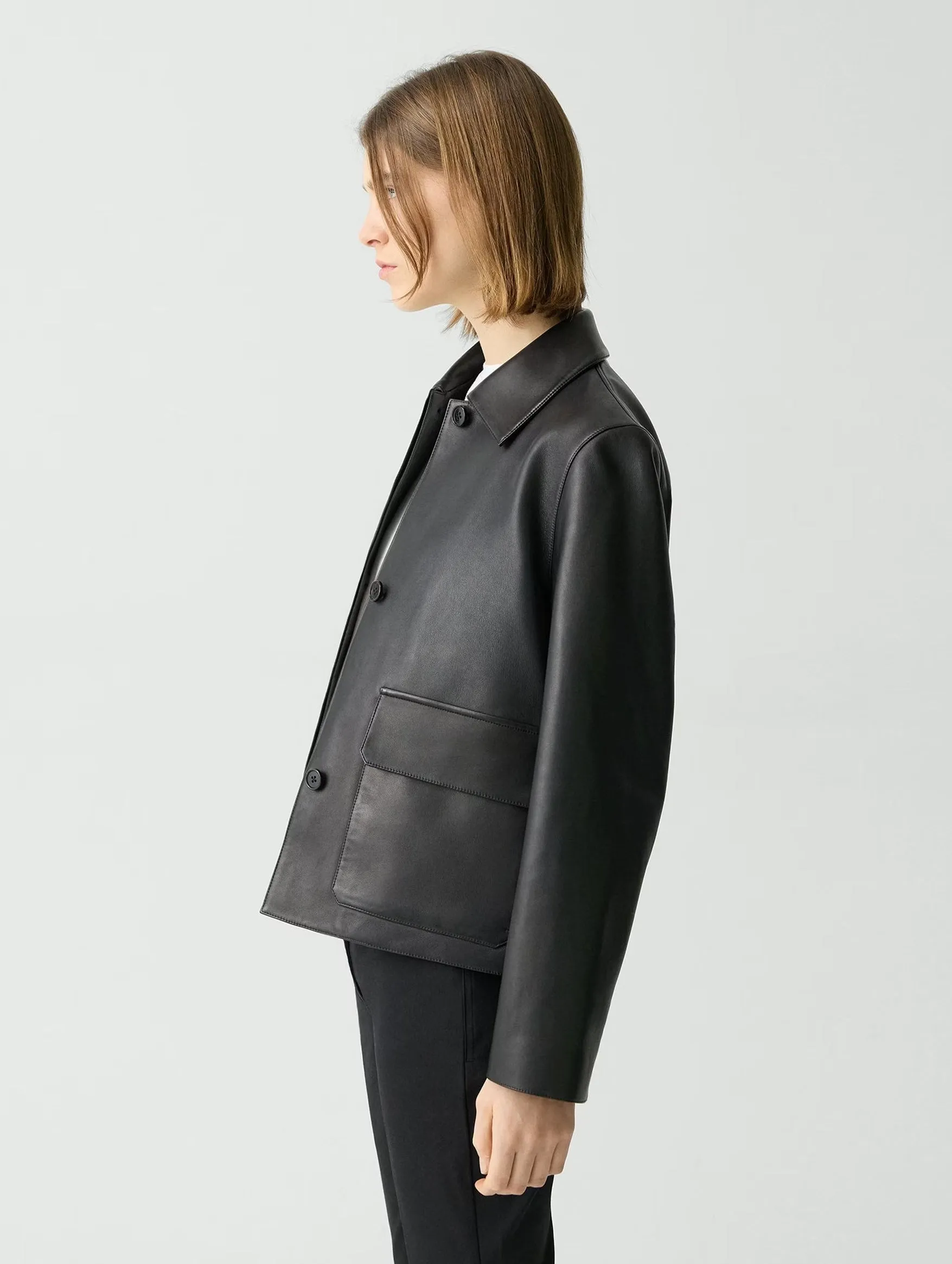 Boxy Leather Jacket in Black