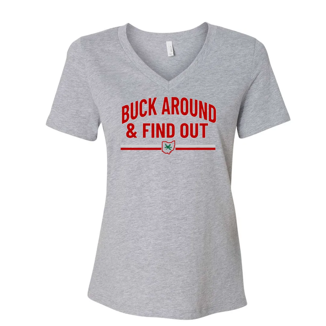 Buck Around and Find Out Ladies Relaxed V-neck Tee
