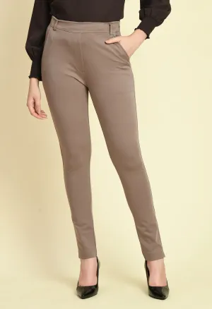 Camel Beige Respect Solid Stretch Slim Trouser Only