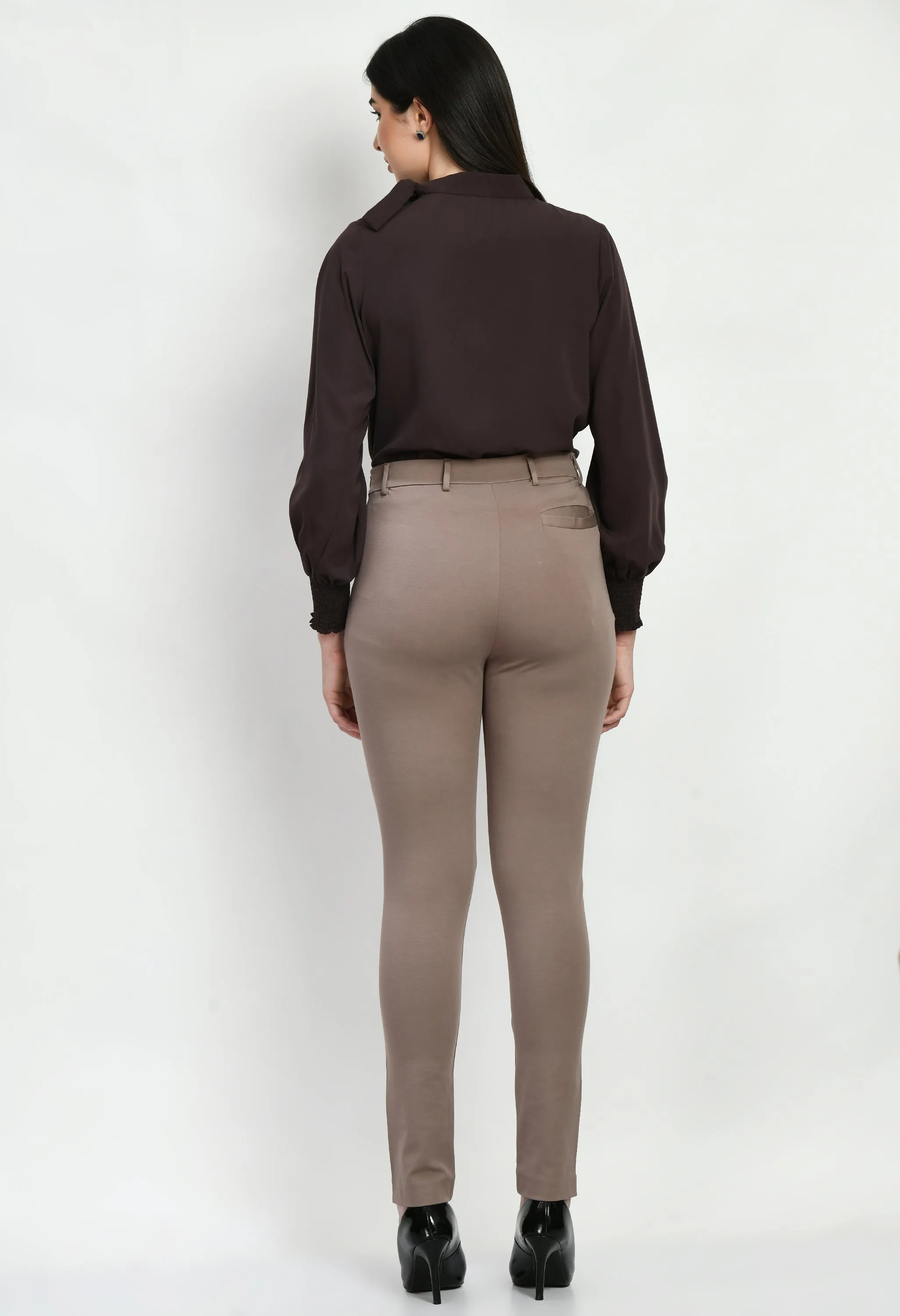 Camel Beige Respect Solid Stretch Slim Trouser Only