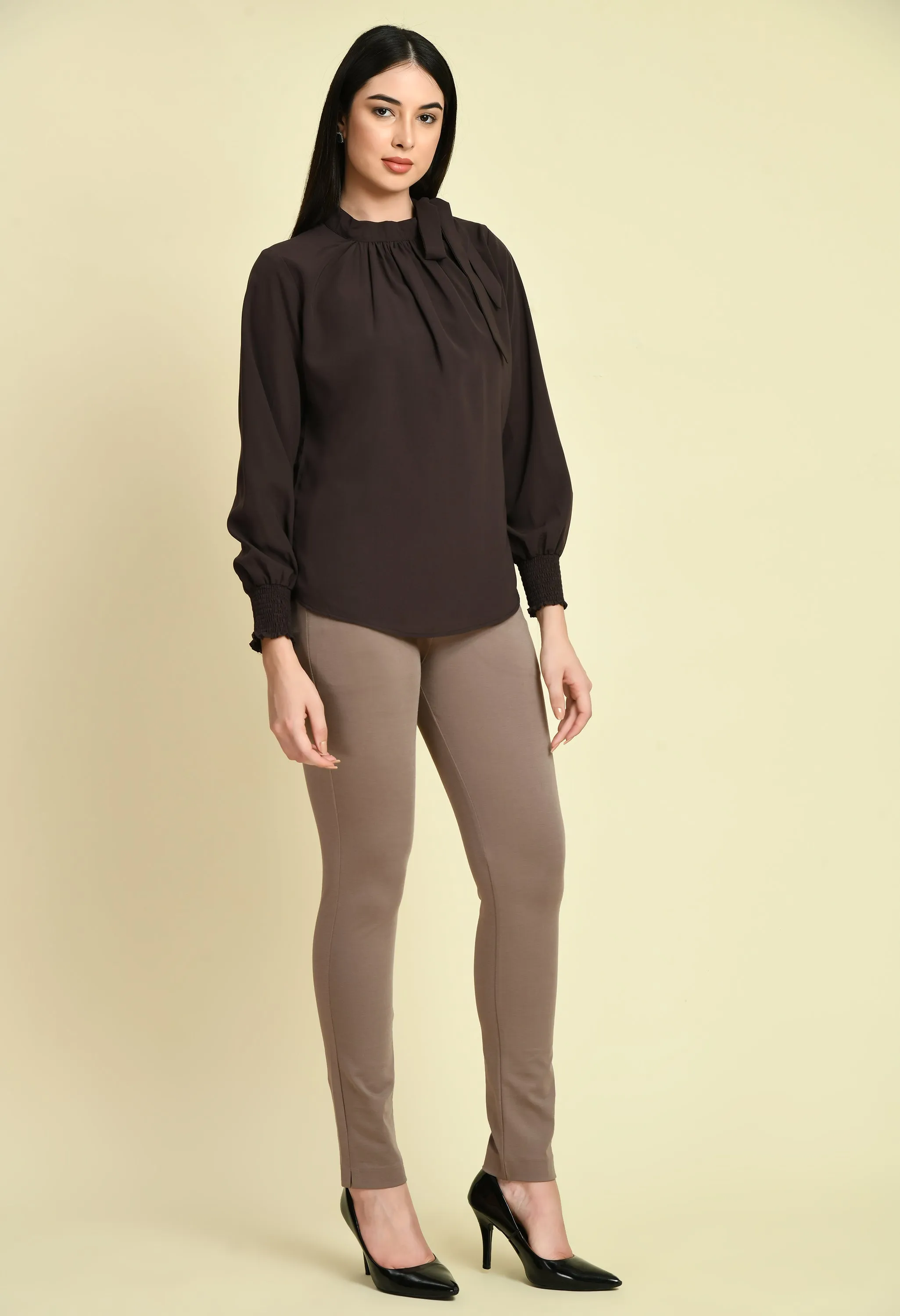Camel Beige Respect Solid Stretch Slim Trouser Only