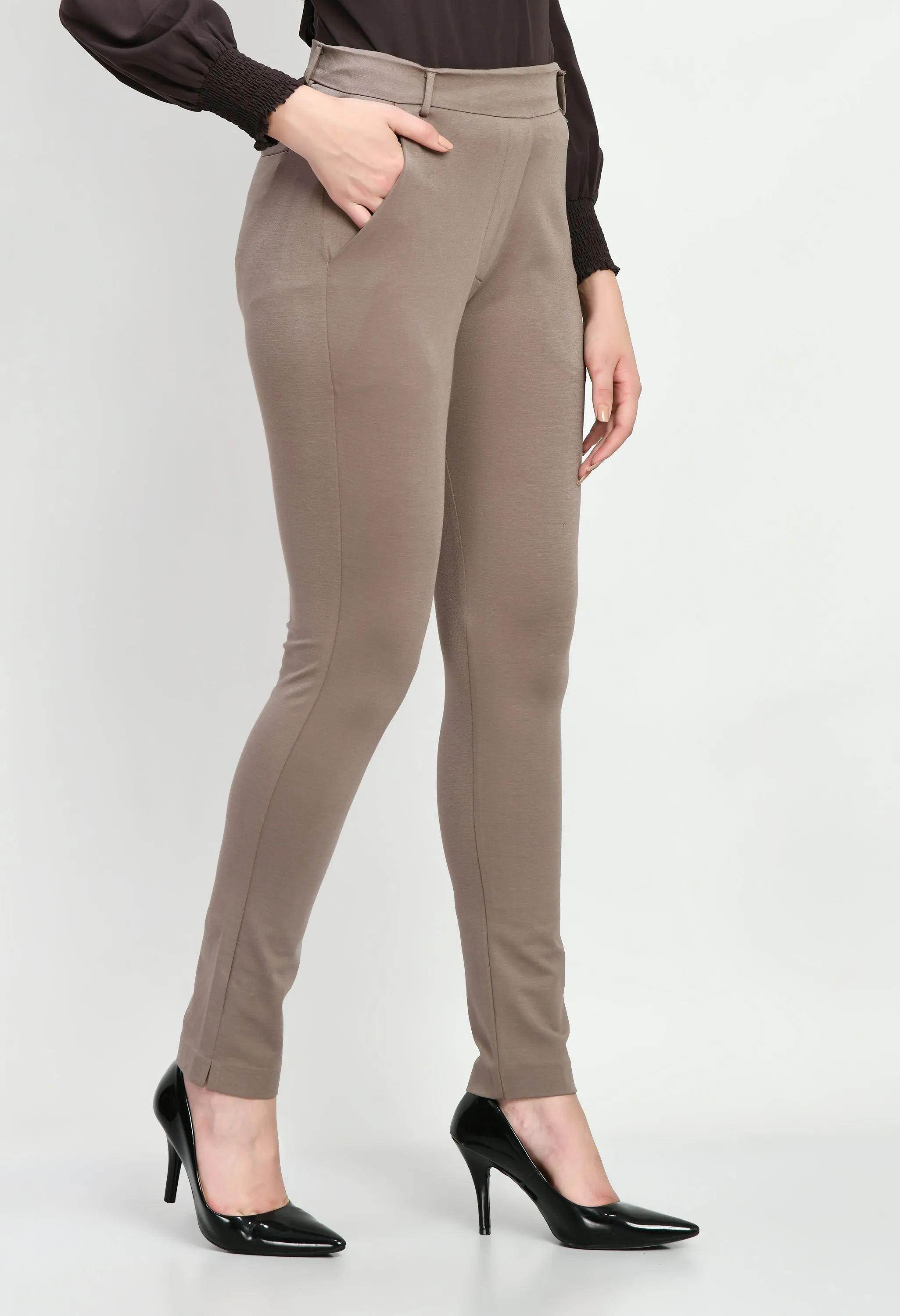 Camel Beige Respect Solid Stretch Slim Trouser Only