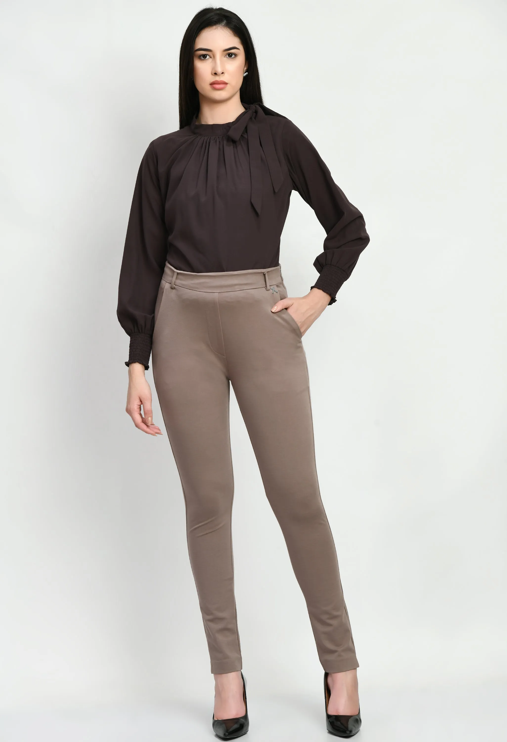 Camel Beige Respect Solid Stretch Slim Trouser Only
