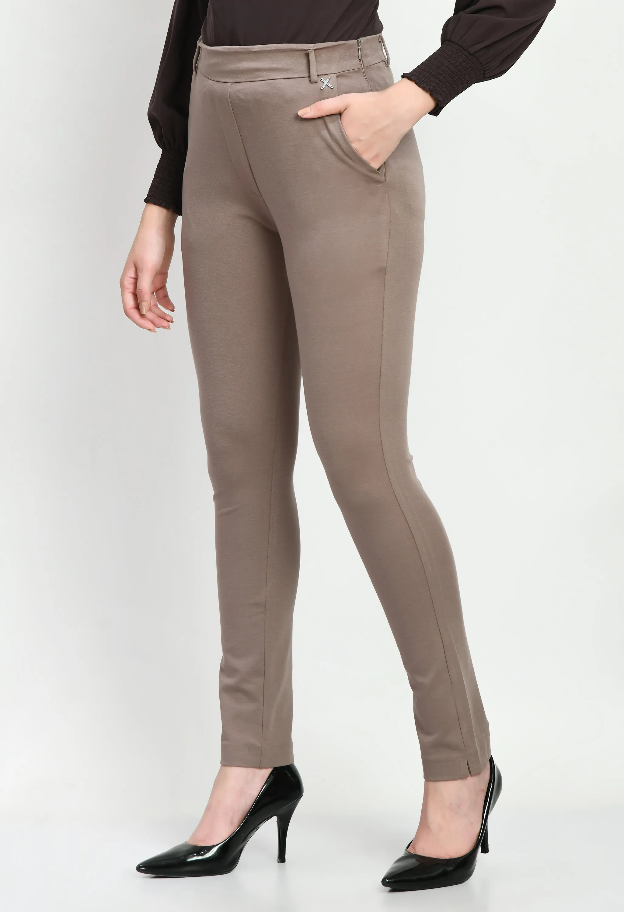 Camel Beige Respect Solid Stretch Slim Trouser Only