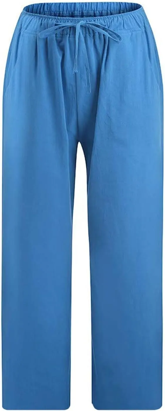 Capri Pants for Women Casual 2024 Summer Drawstring Elastic High Waist with Pockets