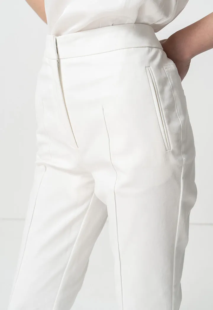 Choice Single Tone Straight Legs Pintuck Trousers Offwhite
