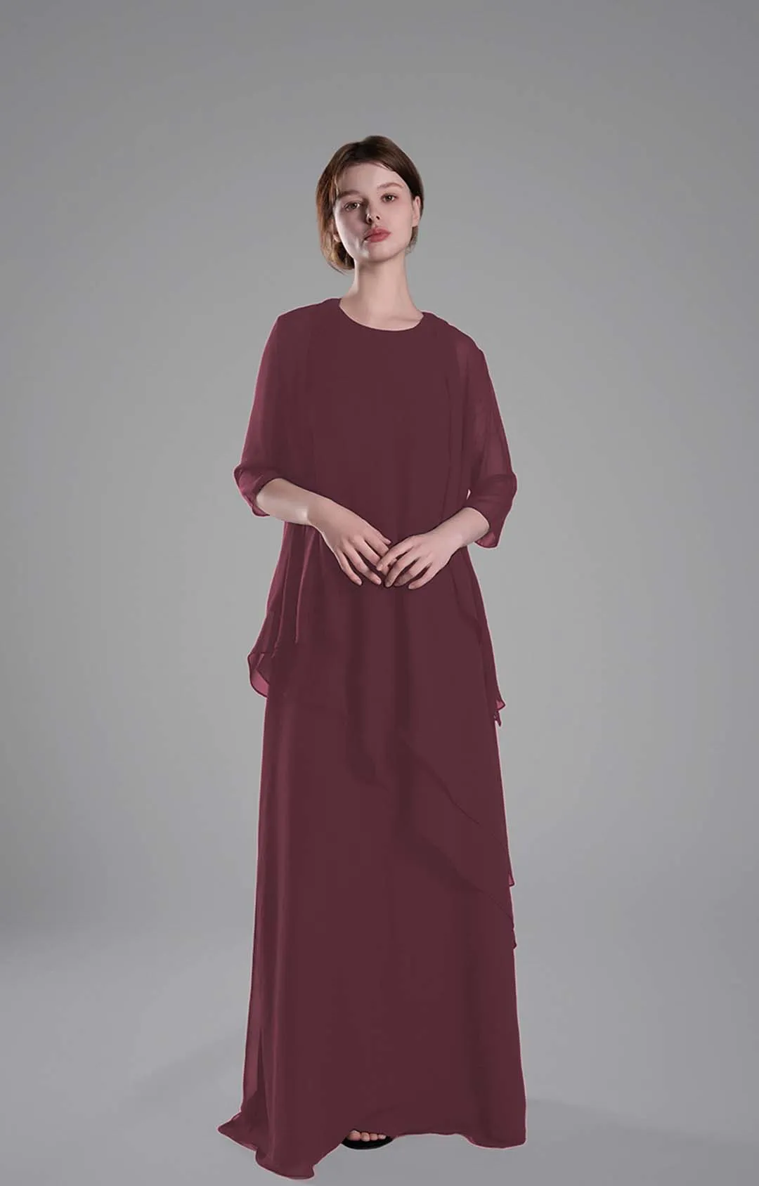 Classic Round Neck Sheer Sleeves Two-Piece Dresses
