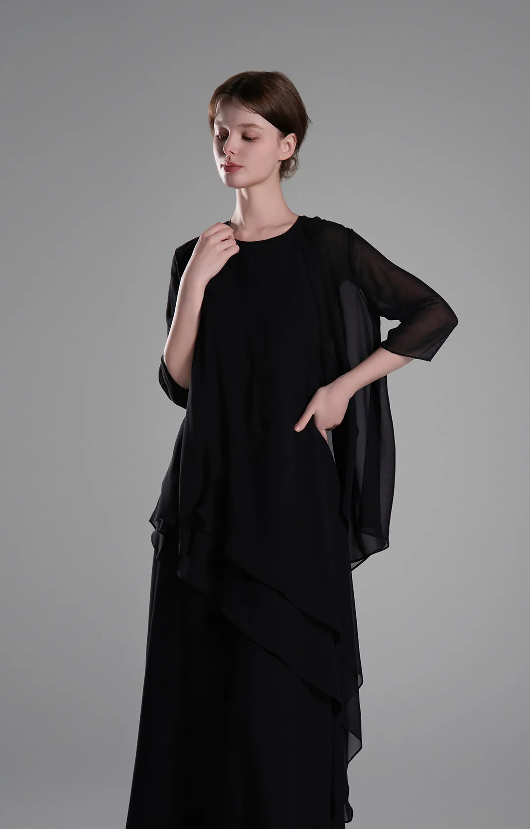 Classic Round Neck Sheer Sleeves Two-Piece Dresses