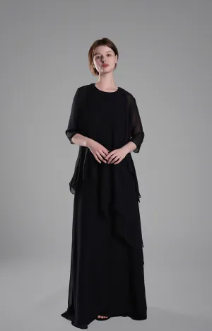 Classic Round Neck Sheer Sleeves Two-Piece Dresses