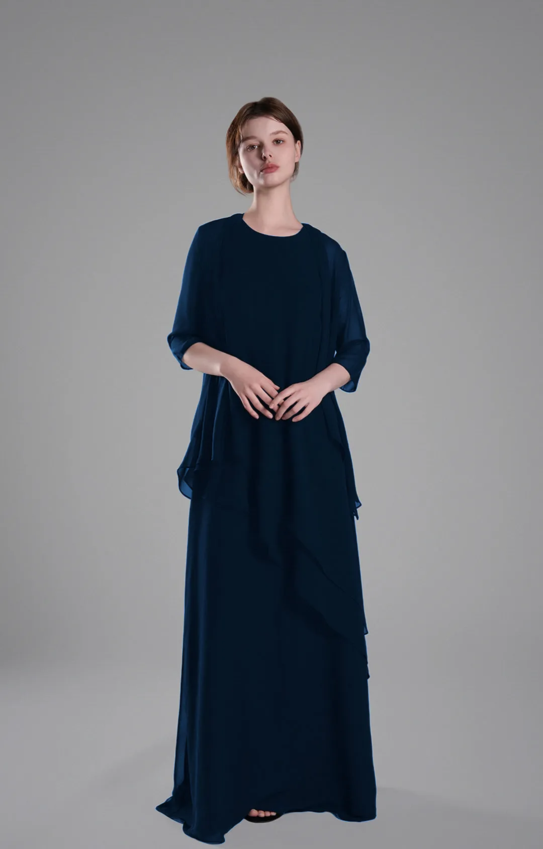 Classic Round Neck Sheer Sleeves Two-Piece Dresses