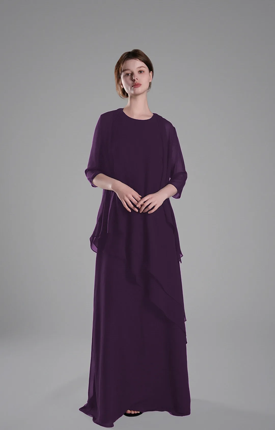 Classic Round Neck Sheer Sleeves Two-Piece Dresses