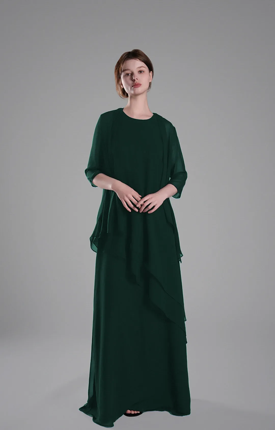 Classic Round Neck Sheer Sleeves Two-Piece Dresses