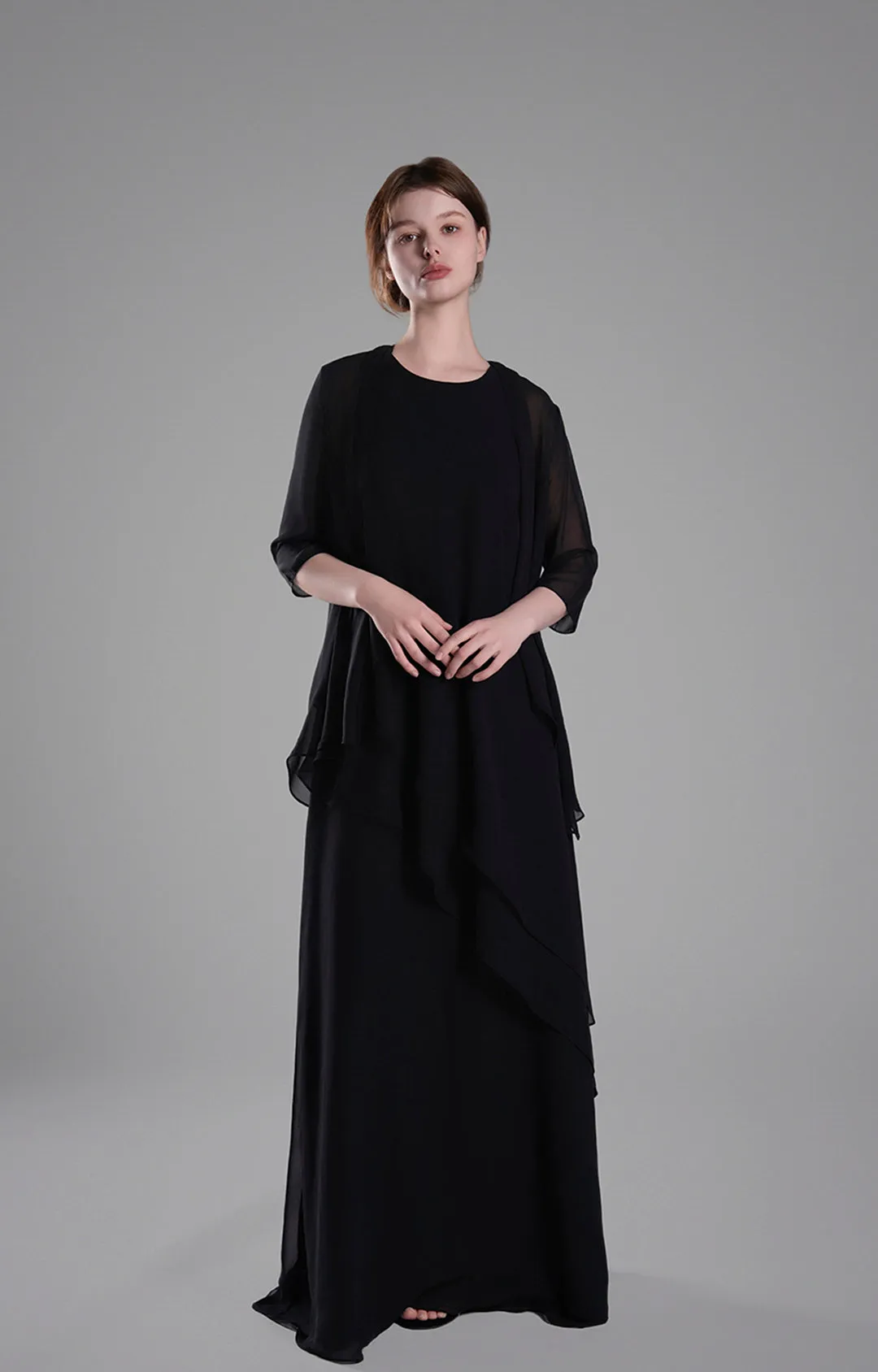 Classic Round Neck Sheer Sleeves Two-Piece Dresses