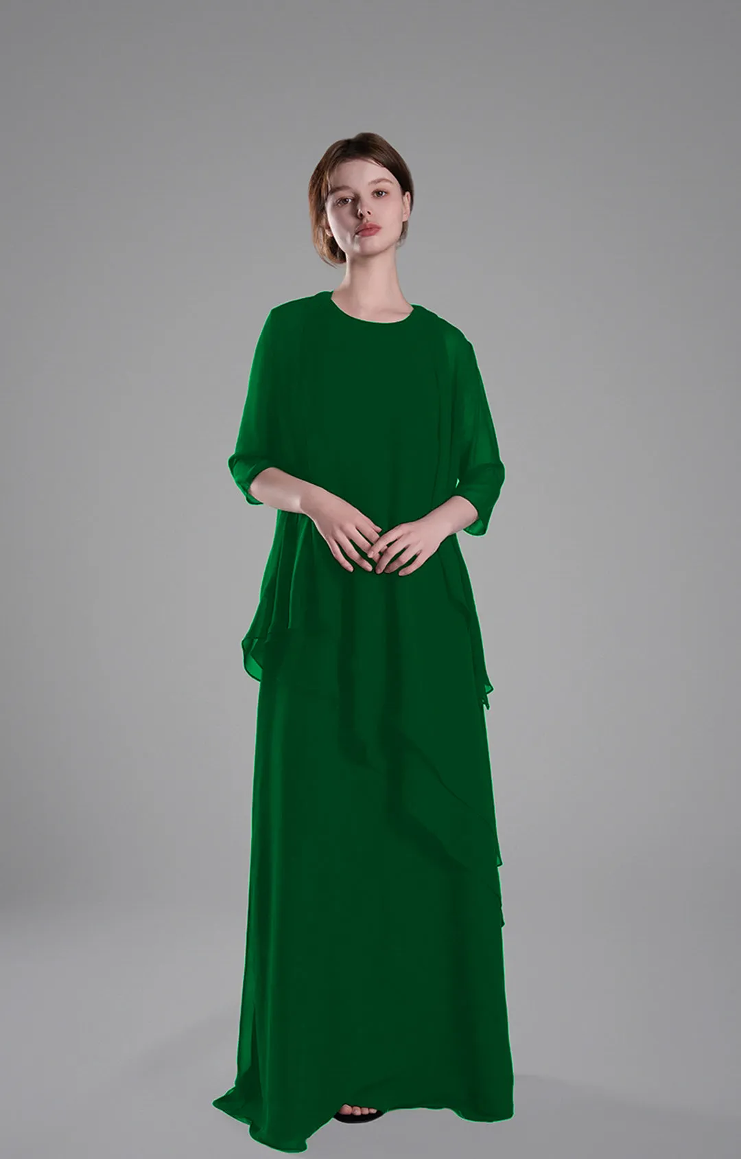 Classic Round Neck Sheer Sleeves Two-Piece Dresses