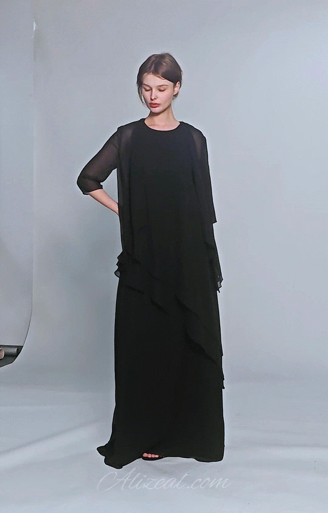 Classic Round Neck Sheer Sleeves Two-Piece Dresses