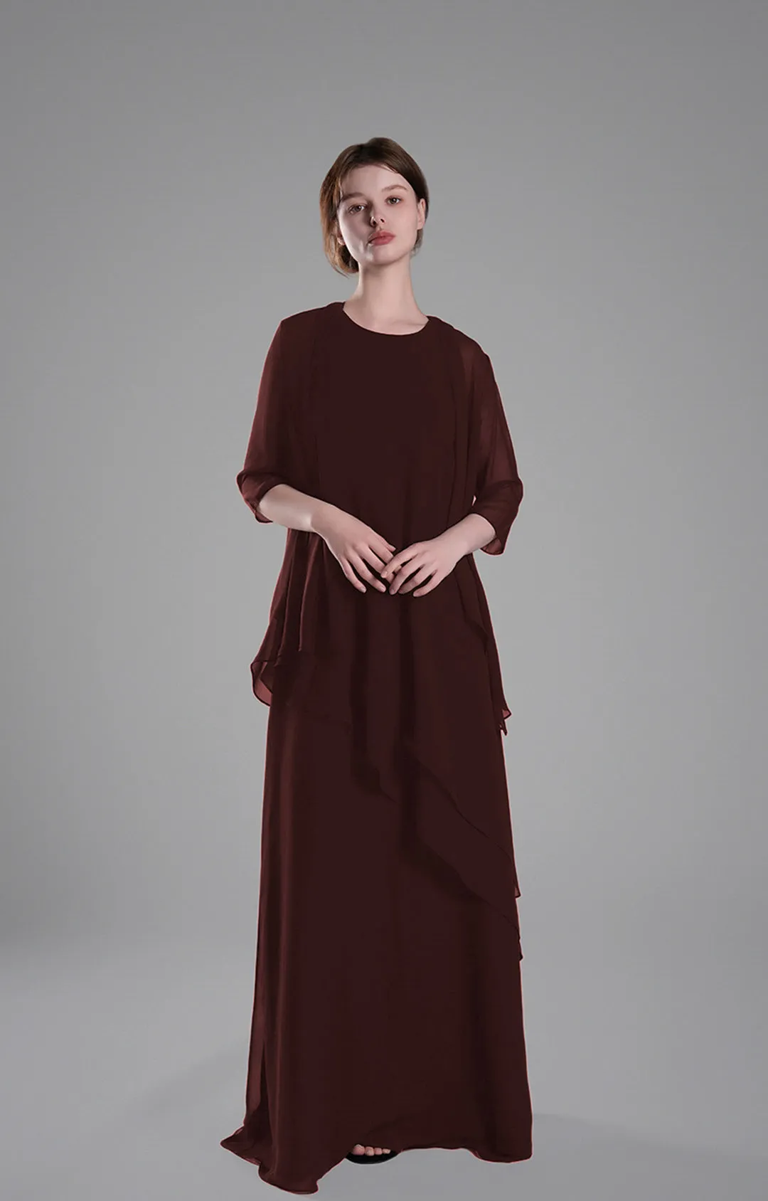 Classic Round Neck Sheer Sleeves Two-Piece Dresses