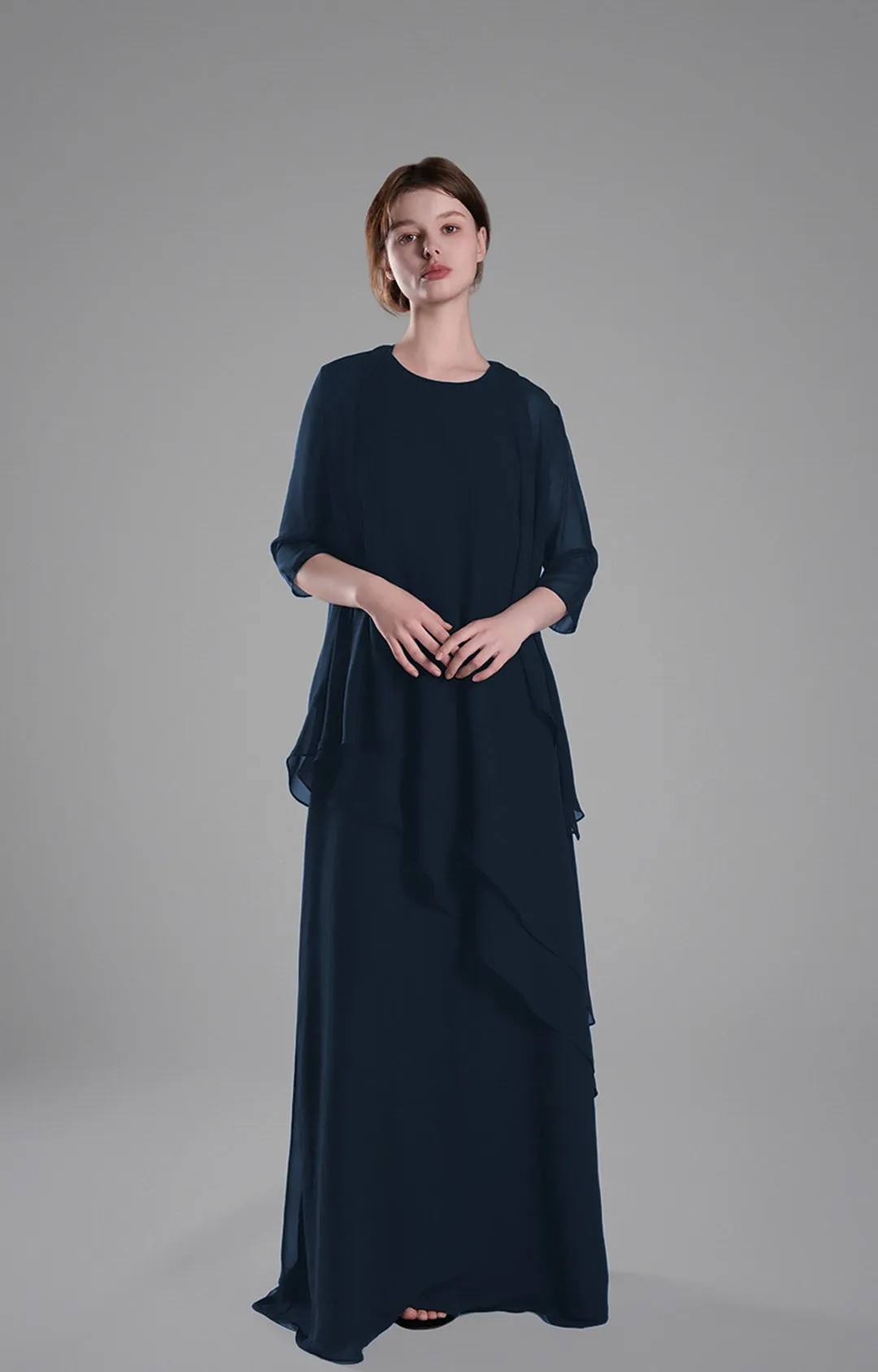 Classic Round Neck Sheer Sleeves Two-Piece Dresses