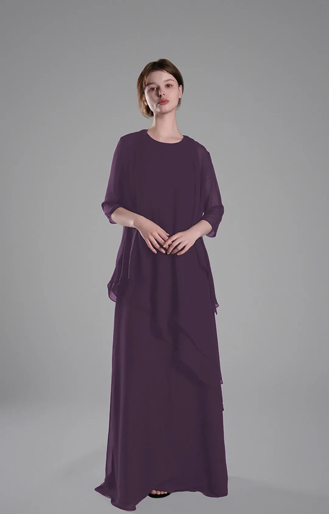 Classic Round Neck Sheer Sleeves Two-Piece Dresses