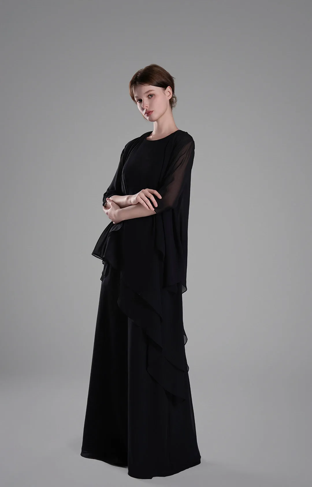 Classic Round Neck Sheer Sleeves Two-Piece Dresses