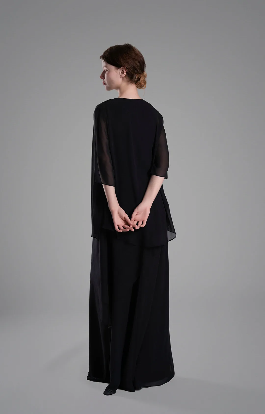 Classic Round Neck Sheer Sleeves Two-Piece Dresses