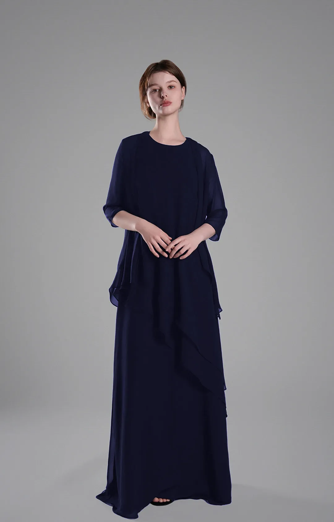 Classic Round Neck Sheer Sleeves Two-Piece Dresses