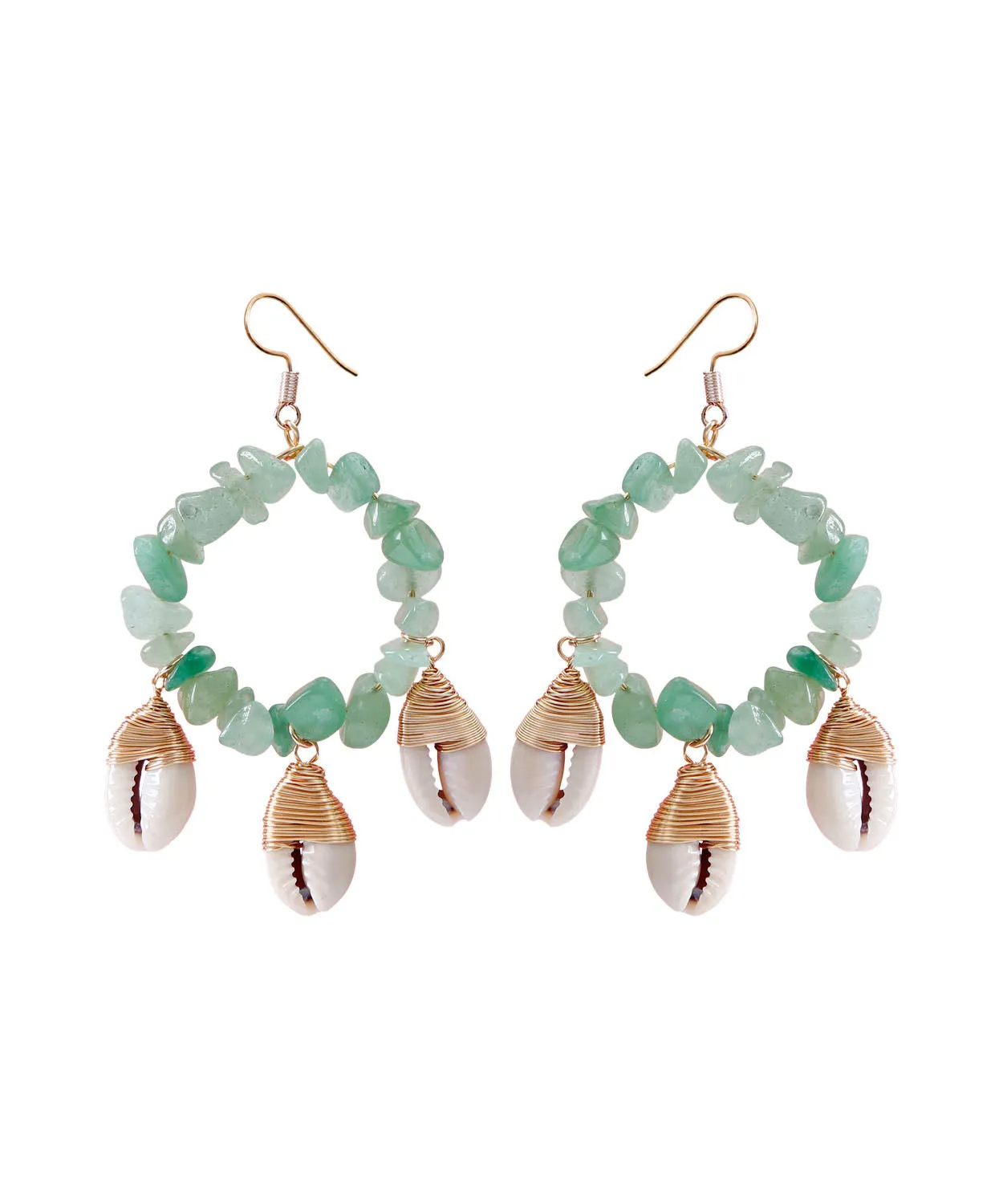 Classy Light Green Copper Shell Crystal Knit Fabric Drop Earrings