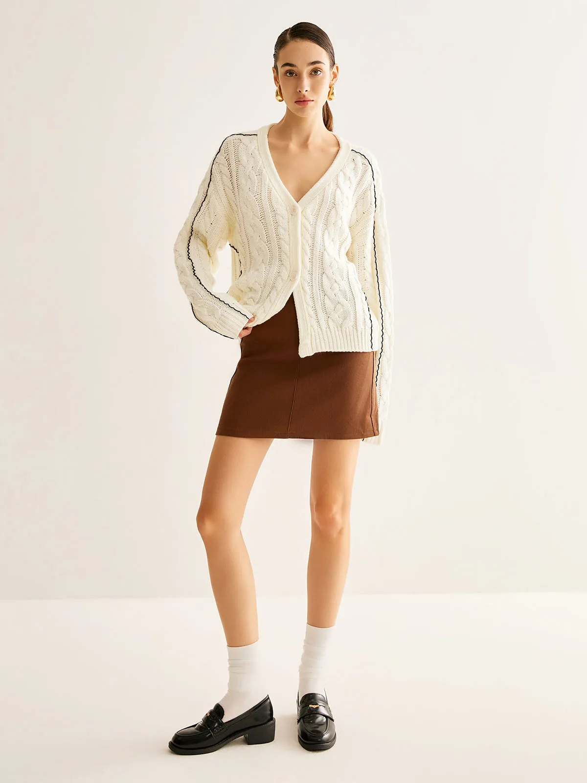 Contrast Binding Button Cardigan