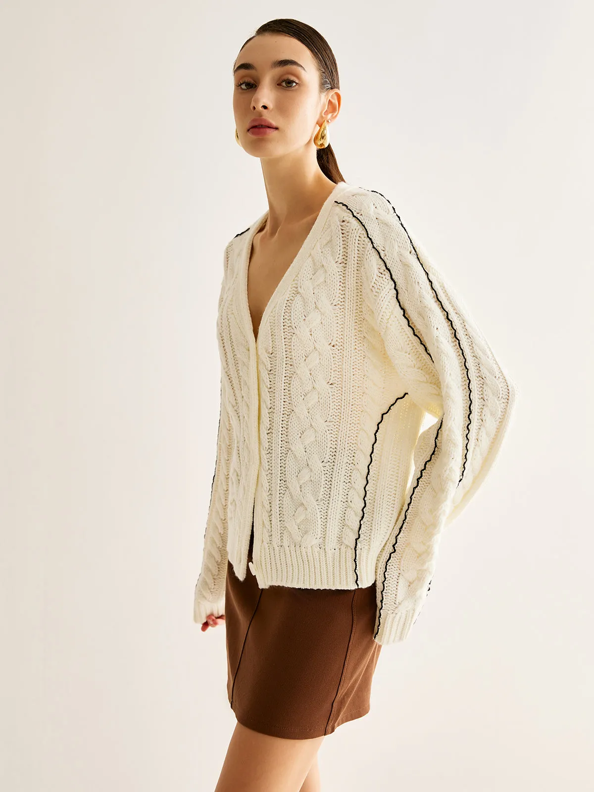 Contrast Binding Button Cardigan