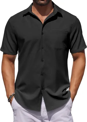 COOFANDY Mens Button Down Shirts Short Sleeve Stain Shield Dress Shirts Business Casual Shirt with Pocket
