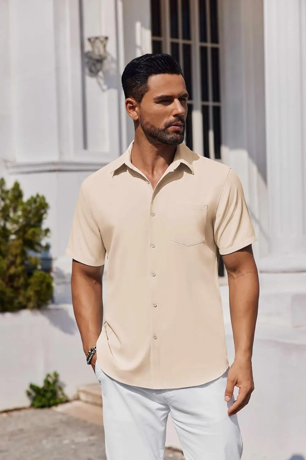 COOFANDY Mens Button Down Shirts Short Sleeve Stain Shield Dress Shirts Business Casual Shirt with Pocket