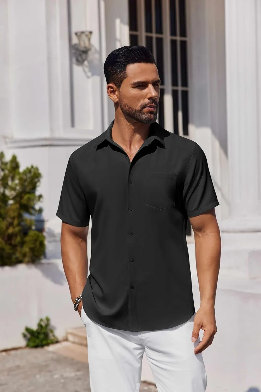 COOFANDY Mens Button Down Shirts Short Sleeve Stain Shield Dress Shirts Business Casual Shirt with Pocket