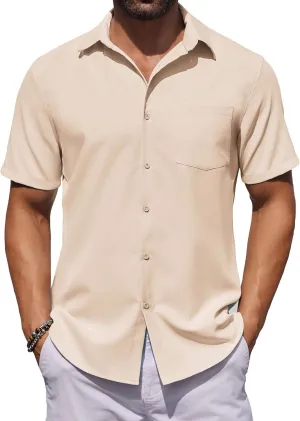 COOFANDY Mens Button Down Shirts Short Sleeve Stain Shield Dress Shirts Business Casual Shirt with Pocket