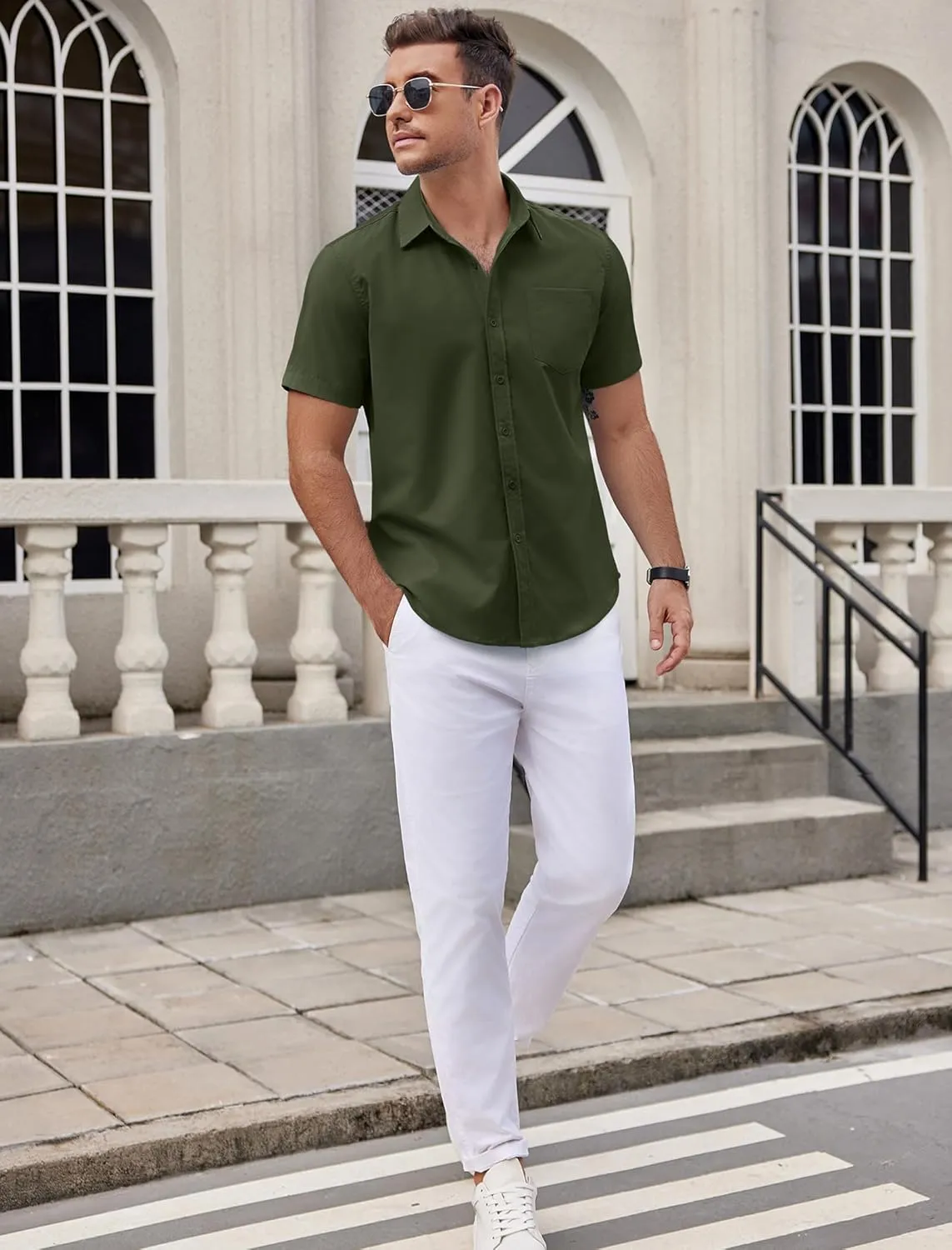 COOFANDY Mens Dress Shirts Short Sleeve Business Casual Shirts Regular Fit Casual Button Down Untucked Shirts