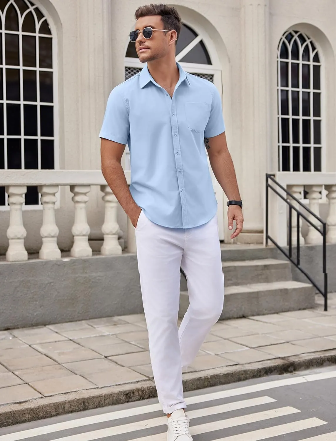 COOFANDY Mens Dress Shirts Short Sleeve Business Casual Shirts Regular Fit Casual Button Down Untucked Shirts
