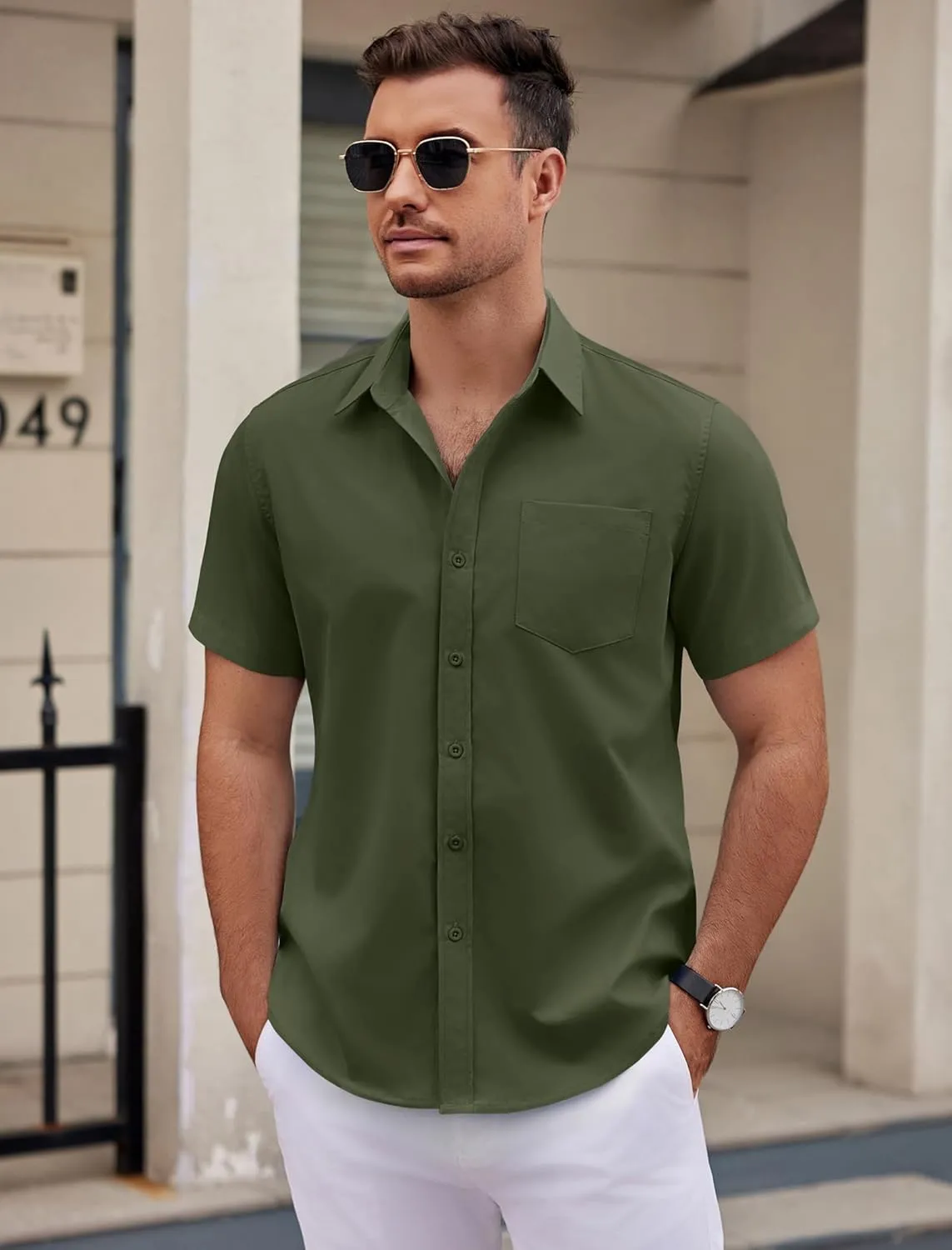 COOFANDY Mens Dress Shirts Short Sleeve Business Casual Shirts Regular Fit Casual Button Down Untucked Shirts