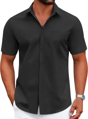 COOFANDY Mens Dress Shirts Short Sleeve Business Casual Shirts Regular Fit Casual Button Down Untucked Shirts