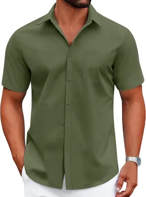 COOFANDY Mens Dress Shirts Short Sleeve Business Casual Shirts Regular Fit Casual Button Down Untucked Shirts