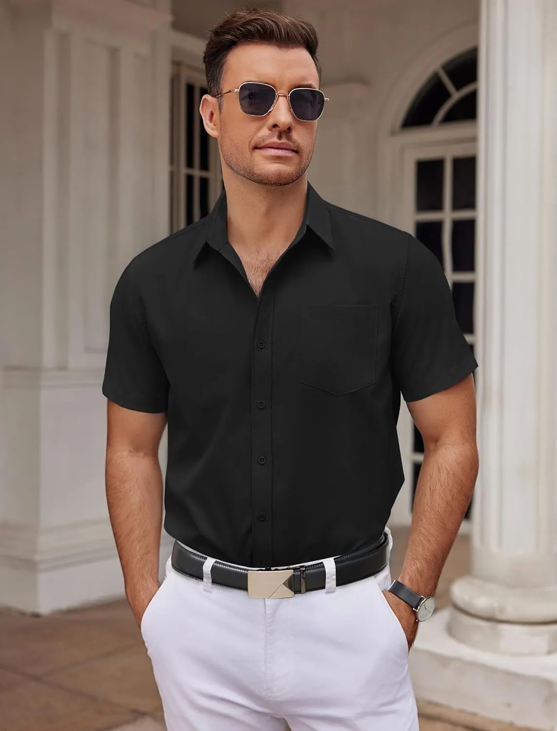 COOFANDY Mens Dress Shirts Short Sleeve Business Casual Shirts Regular Fit Casual Button Down Untucked Shirts